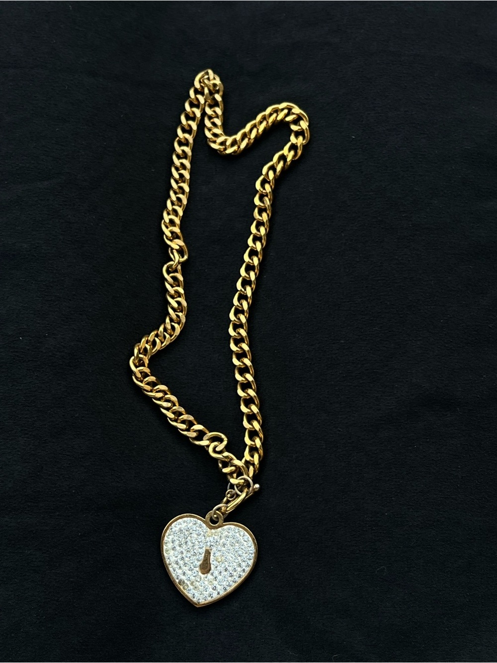 Gold Heart Padlock Necklace with Crystal Pavé Pendant - Women Jewelry